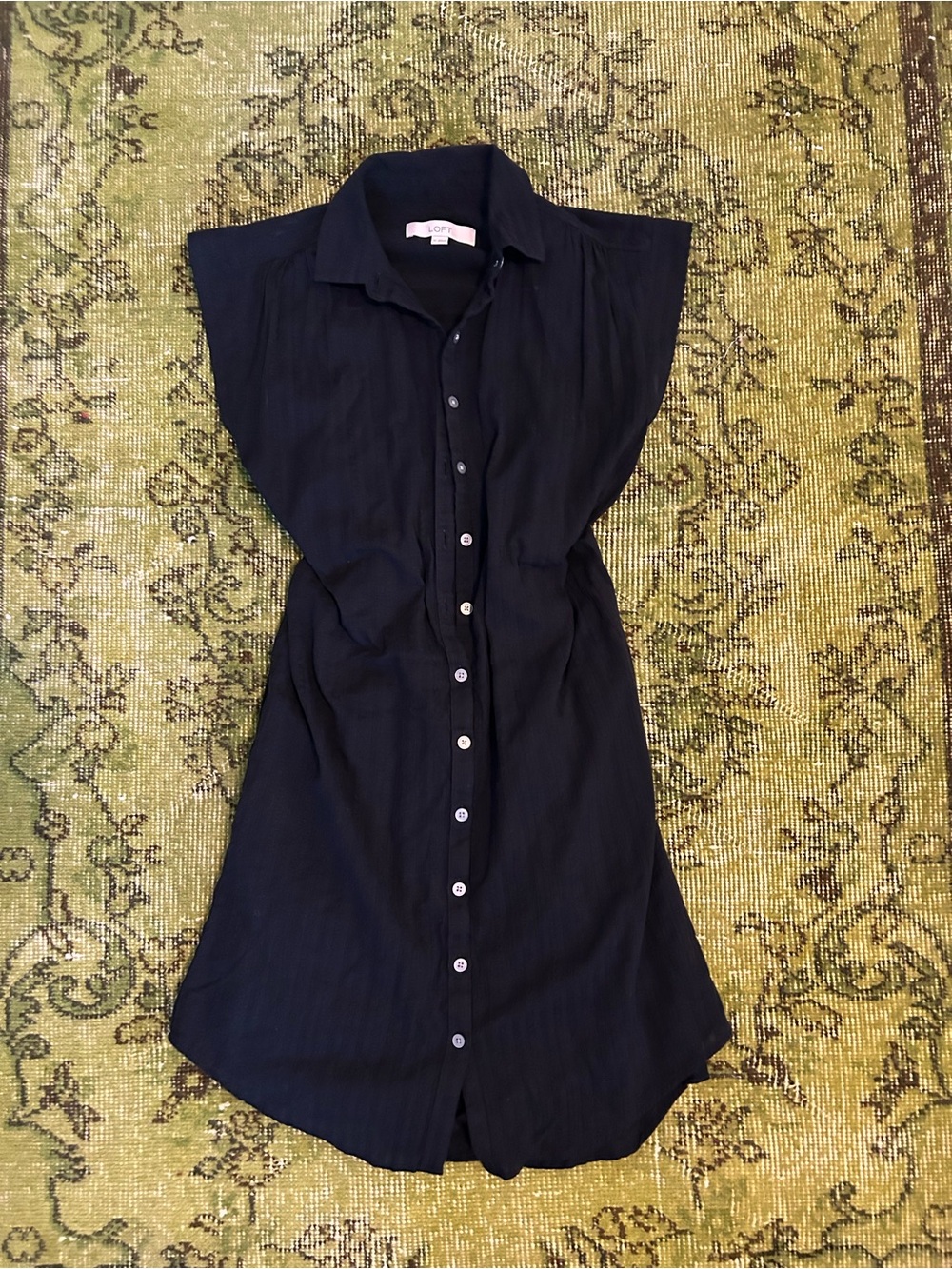 LOFT Black Button-Front Mini Shirt Dress